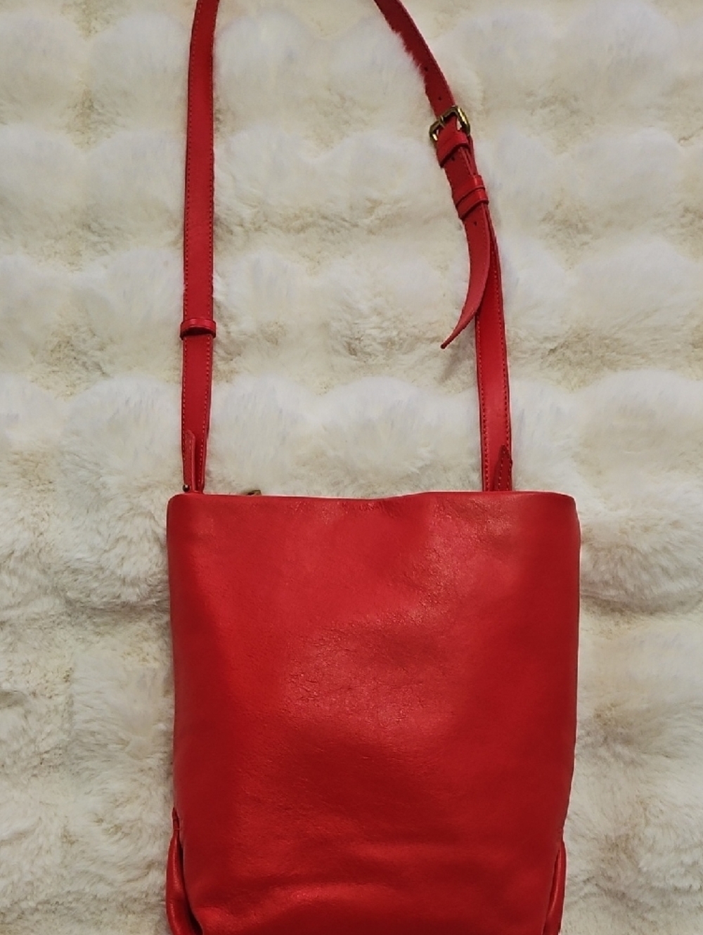 Sleek J. CREW Red Leather Crossbody Bag with Adjustable Strap